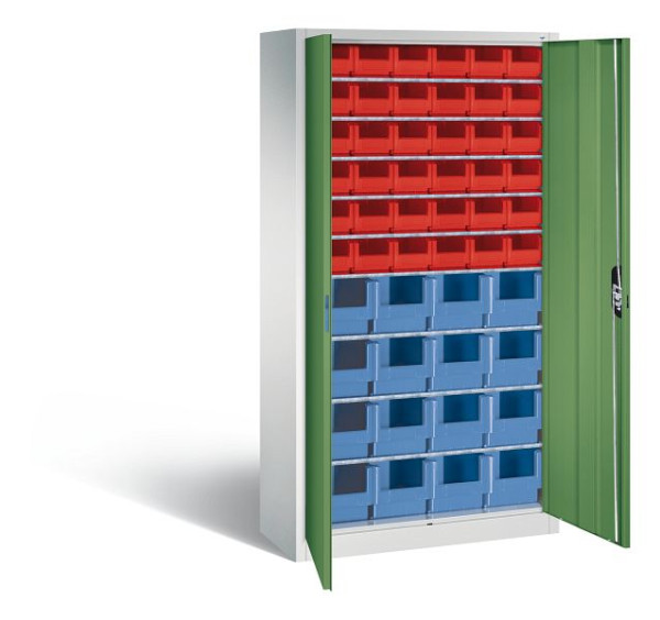 C+P Magazinschrank Serie 13, H1980xB1000xT420mm, Farbe: Lichtgrau / Resedagrün, Muldengriff, 133144-25 S10026