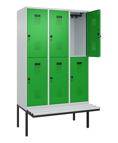 C+P Doppelstock-Spind Evolo PLUS, Bank, 6 Fächer, 2120x1200x815mm, 7035/6037, Drehriegel, Sitzfläche Kunststoff, 0493407-32 S10092