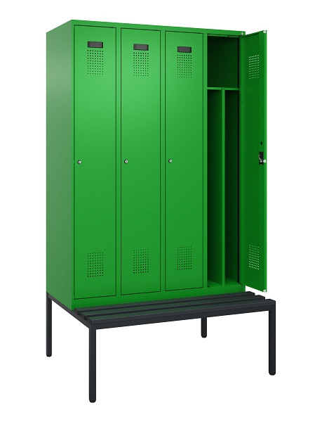 C+P Spind Evolo PLUS, 4 Abteile, 2120x1200x815mm, 6037/6037, Haken 4, Zylinderschloss, Sitzfläche Kunststoff, Sitzbank, 0490507-40F S10106