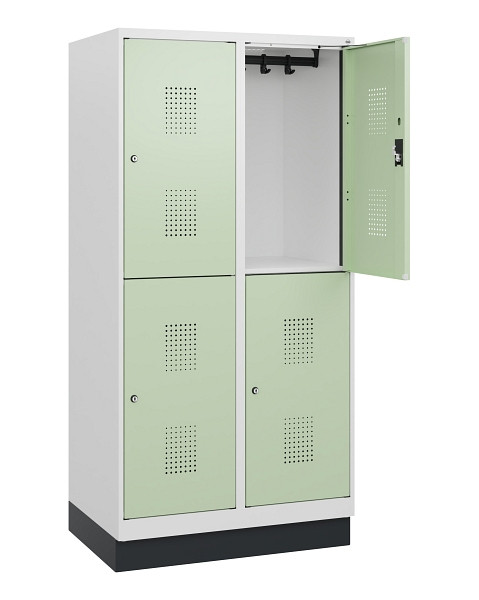 C+P Doppelstöckiger Spind Evolo PLUS, Sockel, 4 Fächer, 1630x800x500mm, 9016/601, Zylinderschloss, 0493205-22 S10050