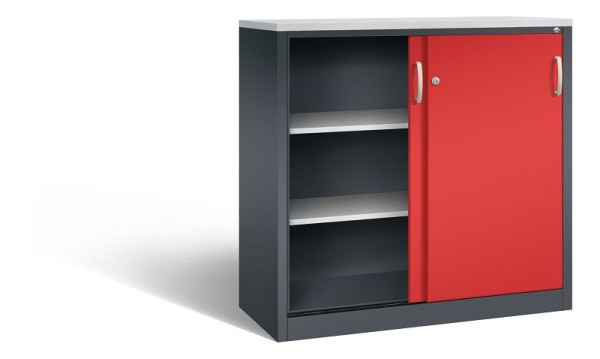 C+P Sideboard mit Schiebetüren Acurado, H1200xB1200xT500mm, Farbe: Schwarzgrau / feuerrot, Bügelgriff, 3 OH, 2057-1200 S10348
