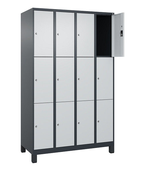C+P Schließfachschrank Evolo PLUS, mit Füßen, 12 Fächer, 1950x1200x500mm, 7016/7035 Lichtgrau, Abteile 4, Abteilbreite 300 mm, 049010-403 S10017