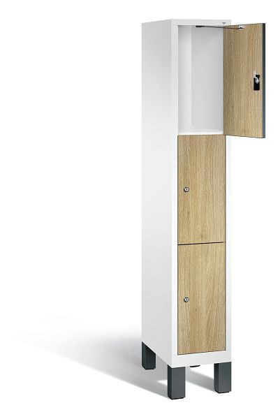 C+P Schließfachschrank Evolo, H1850xB320xT500mm, Farbe: Verkehrsweiß / Dekor Eiche Sereno, 48010-103 S10100