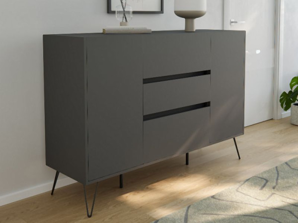 Posseik Sideboard Industrial N 140cm 3 Schubladen 2 Türen Grafit, PN2091X0000003DE