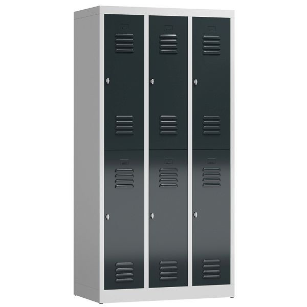 Lüllmann ClassiX Garderobenschrank, 3 Abteile doppelstöckig, 1800 x 870 x 500 mm, lichtgrau/anthrazitgrau, X-520238