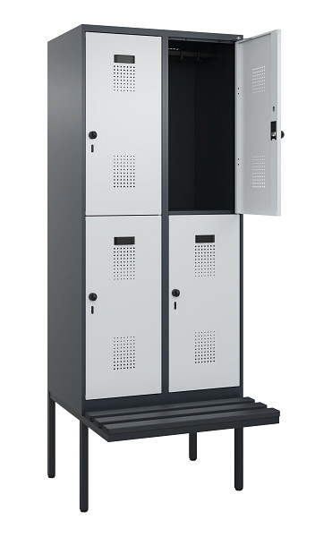 C+P Doppelstock-Spind Evolo PLUS, Bank, 4 Fächer, 2120x800x815mm, 7016/7035, Drehriegel, Sitzfläche Kunststoff, 0493407-22 S10098