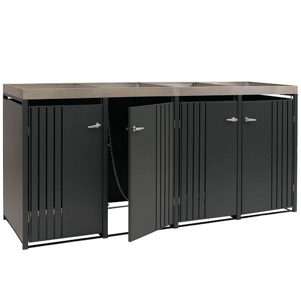 Mendler 4er-Mülltonnenverkleidung HWC-O67, Mülltonnenbox mit Pflanzkasten, Metall 125x260x84cm 95kg, anthrazit, 122382+122383+122384