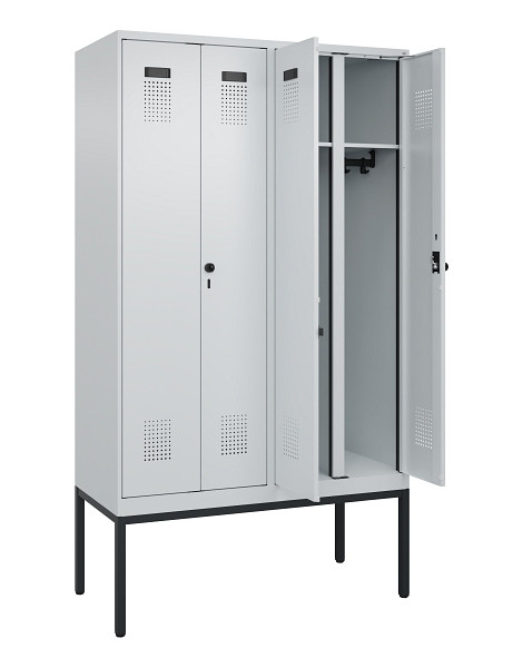 C+P Schwarz-Weiß-Spind Evolo PLUS, Gestell, 4 Abteile, 2120x1200x500mm, 7035/703, Drehriegel, 0490327-40 S10013
