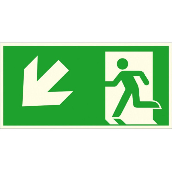 Stein HGS Rettungsschild Notausgang links, schräg abwärts, 400 x 200 mm / Alu, beschichtet, 15.a1027