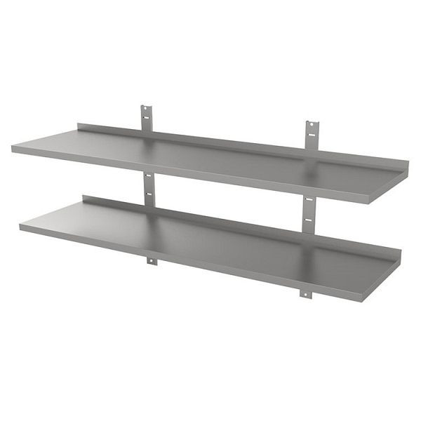 Gastro-Inox Edelstahl AISI 430 Doppelwandregal, 1600x400mm, mit 2 Regalbodenträgern und 2 Wandkonsolen, 303.216
