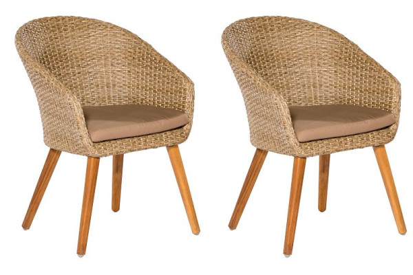 Merxx Arrone Sessel, 2er Set, inkl. Sitzkissen, Sesselbeine aus Akazienholz, schilf, FSC Akazienholz, 50434-255