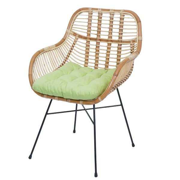 Mendler Esszimmerstuhl HWC-P17, Küchenstuhl Korbstuhl Rattansessel Rattanstuhl Stuhl, Kubu Rattan Metall, Polster grün, 139662