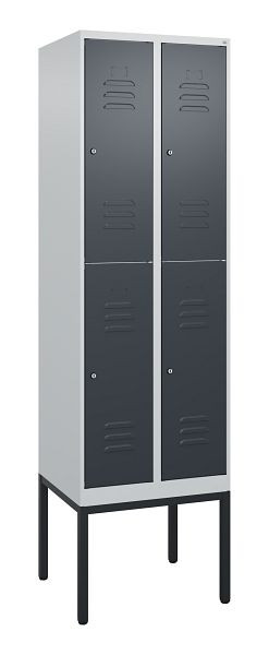 C+P Doppelstöckiger Spind Classic PLUS, Gestell, 2 Abteile, 2120x600x500mm, 7035/7016, Zylinderschlösser, 0803307-20 S10023