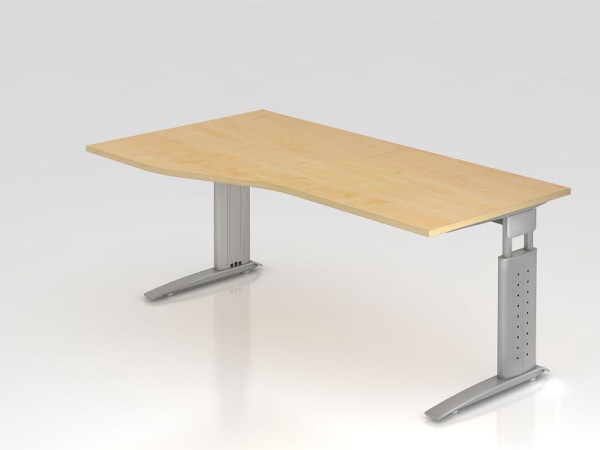 Hammerbacher Schreibtisch C-Fuß 180x100/80cm Ahorn/Silber, Arbeitshöhe 68-86 cm einstellbar, VUS18/3/S