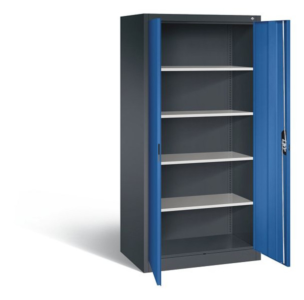 C+P Büroschrank Acurado, H1950xB930xT600mm, Farbe: Schwarzgrau / Enzianblau, Muldengriff, 5 OH, 9290-000 S10557