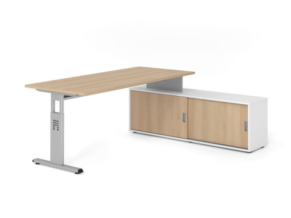 Hammerbacher Aufsatz-Schreibtisch OSE19, 180x80cm, Platte: Eiche, 25mm dick, T-Fuß Gestell Silber, Ahorn, SB/E/S/W/E, VOSE19SB/E/S/W/E