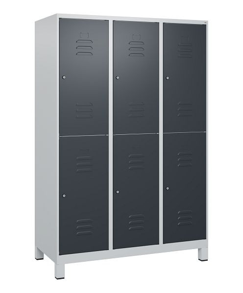 C+P Doppelstöckiger Spind Classic PLUS, Füße, 3 Abteile, 1800x1200x500mm, 7035/7016, Zylinderschlösser, 0803107-32 S10023