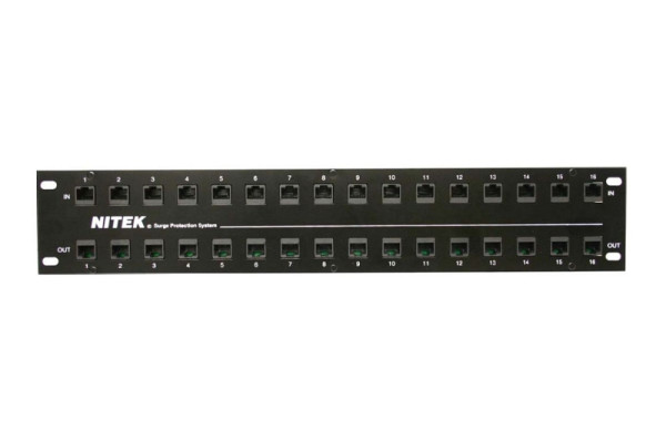 Nitek Überspannungsschutz für PoE+/ non-PoE Geräte, 16 Port, Gigabit, 2HE, IPPWR16