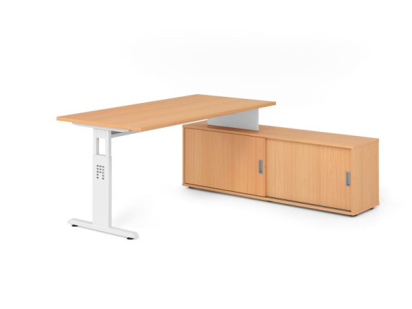 Hammerbacher Aufsatz-Schreibtisch OSE16, 160x80cm, Platte: Buche, 25mm dick, T-Fuß Gestell Weiß, Buche / Buche, VOSE16SB/6/W/6/6