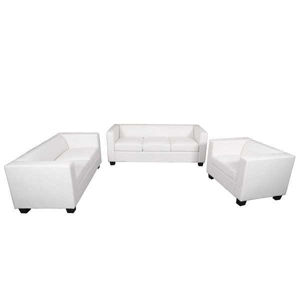 Mendler 3-2-1 Sofagarnitur Couchgarnitur Loungesofa Lille, Kunstleder, weiß, 22428