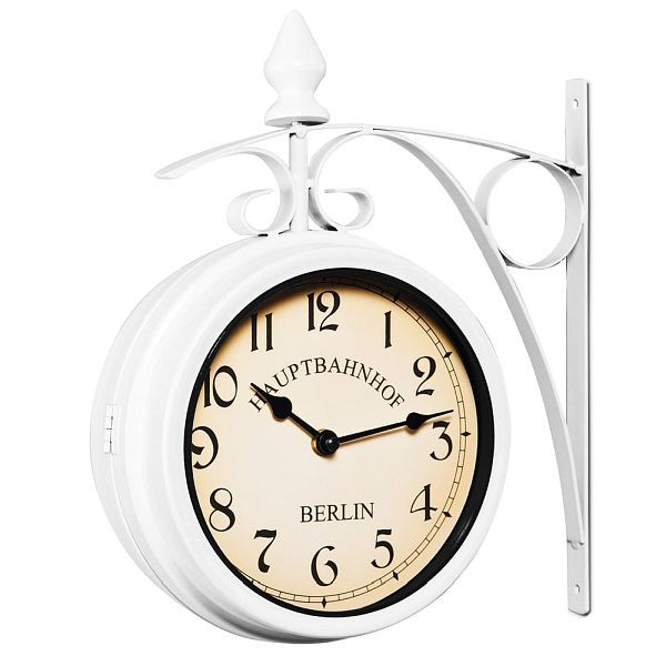 DEUBA Retrolook Bahnhofsuhr Weiß zweiseitig, 101560, 4250525310610