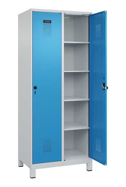 C+P Wäsche-Spind Evolo PLUS, mit Füßen, 2 Abteile, 1950x800x500mm, 7035/5012, Verschluss Drehriegel, Ablageböden 8, 049010-22B S10007