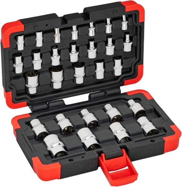 VIGOR T Steckschlüsseleinsatz Satz, 1/4 Zoll Vierkant, 3/8 Zoll Vierkant, 1/2 Zoll Vierkant, 28-teilig, E4 – E24, V2687N