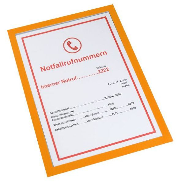 Eichner Magnetische Infotasche DIN A4 Premium, Farbe: Orange, Fülltiefe 3 mm, VE: 5 Stück, 9015-00593-060