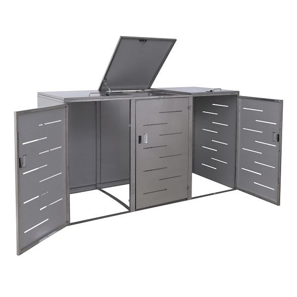 Mendler 3er-Mülltonnenverkleidung HWC-E83, Mülltonnenbox Mülltonnenabdeckung, erweiterbar 108x61x76cm, Edelstahl 68kg, 68813+68811+68812