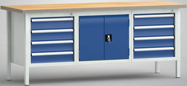 KLW Standard-Werkbank 2000 x 700 x 840 mm, Buchen-Multiplexplatte, L: 4x125EA; M:Türschrank; R: 4x125EA, WS239N-2000M40-E2050