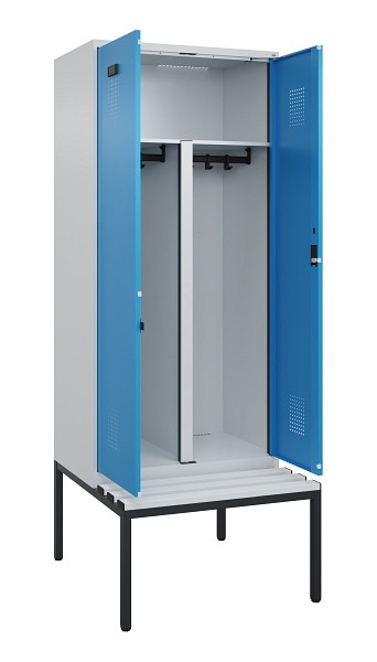 C+P PSA Doppel-Spind Evolo PLUS, Bank, 2 Abteile, 2120x800x815mm, 7035/5012, Zylinderschloss, Sitzfläche Kunststoff, Sitzbank, 0490527-22P S10088