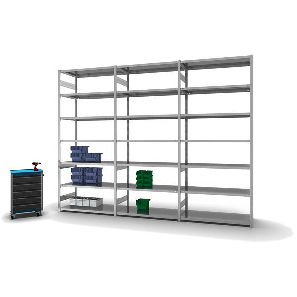 hofe Fachboden-Grundregal, 3000x600x1300 mm, 7 Fachebenen, verzinkt, 240 kg Fachlast, 1700 kg Feldlast, zweiseitige Bedienung, HZG30613AM