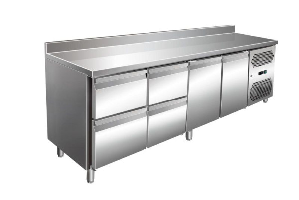 A&S Polarny VIP Kühltisch mit 2x 2 Schubladen und 2 Türen und Aufkantung -2 bis +8°C, 2.230x700x960 mm, KT4C4A-VIP
