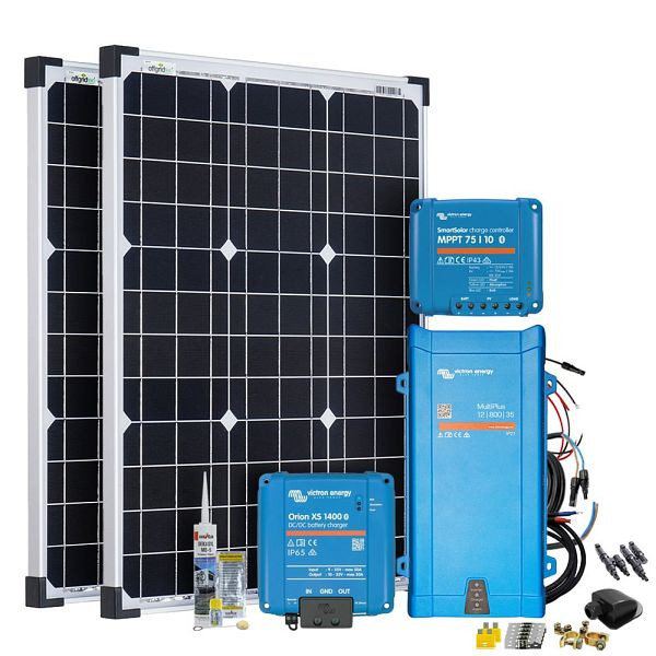 Offgridtec Mobil VeCore S 100W Wohnmobil Solaranlage inkl. MultiPlus12/800/35 Wechselrichter, Batterieladegrät und Laderegler - schwarz, 4-01-023895-001