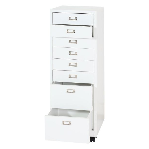 Mendler Rollcontainer HWC-L49, Schubladenschrank Stahlschrank Aktenschrank, Metall 115x40x41cm 8 Schubladen, weiß, 99474