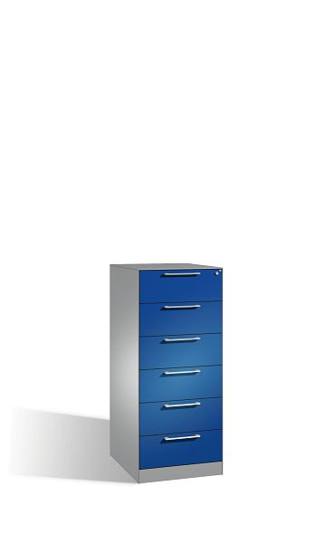 C+P Karteischrank Asisto, H1310xB562xT600mm, Farbe: Weißaluminium / Enzianblau, Bügelgriff, 146224-622 S10098