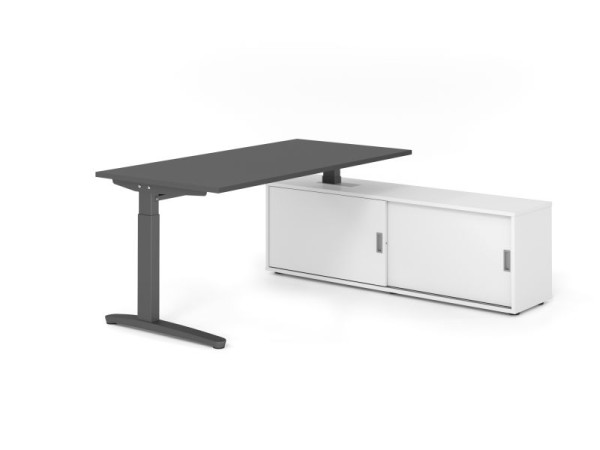 Hammerbacher Schreibtisch XB16, 160x80cm, Platte: Graphit, 25mm dick, C-Fuß Gestell Graphit, höheneinstellbar, Weiß / Weiß, VXBE16SB/G/G/W/W