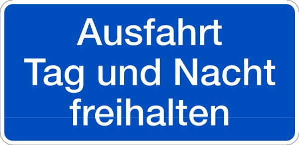 Schilder Klar Parkplatzkennzeichnung Ausfahrt Tag und Nacht, 350x170x0.45 mm Aluminium geprägt, 551/00