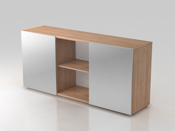 Hammerbacher Sideboard 2OH mit Schiebetüren Nussbaum/Silber, 160x42x74,8 cm (BxTxH), V1780/N/S