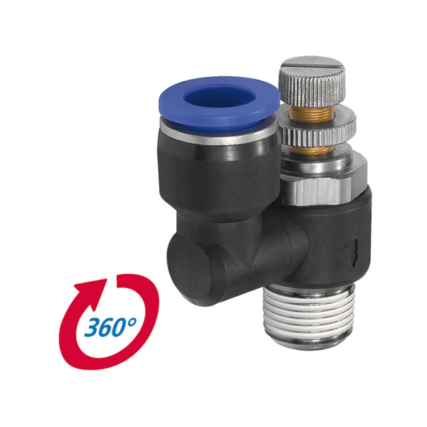 Riegler Drosselrückschlagventil »Blaue Serie«, Abluftdrosselung, M5, gerade Ø6mm, 136020