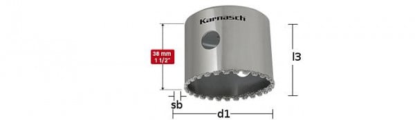 Karnasch Diamant-bestreute Lochsäge, Diamond-Grit Nutzlänge 38mm d=92mm, 211500092
