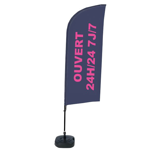 Showdown Displays Beachflag Alu Wind Komplett-Set 24/7 Geöffnet Französisch, BFAW310-WT21-I513
