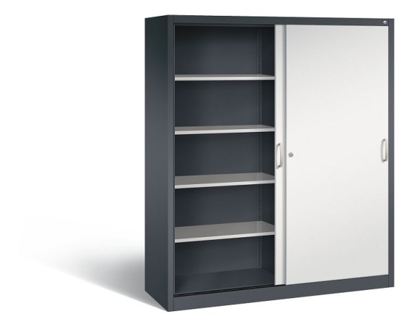 C+P Schiebetürenschrank Acurado, H1950xB1600xT500mm, Farbe: Schwarzgrau / Lichtgrau, Bügelgriff, 5 OH, 2150-00 S10105