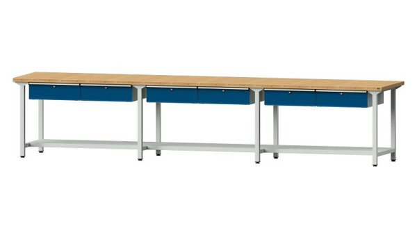 ANKE Werkbänke Arbeitstisch, Modell 205, 4050 x 800 x 840 mm, RAL 7035/5010, BMP 40 mm, 401.548