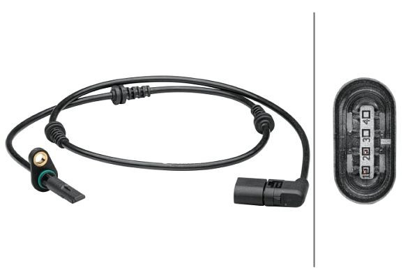 HELLA Sensor, Raddrehzahl, 4-polig, Vorderachse, Gesamtlänge: 1049mm, 6PU 012 679-431