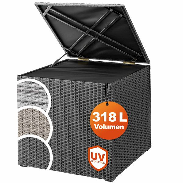 casaria Gartenbox Polyrattan 318L Schwarz mit Innenverkleidung wetterfest, 108953