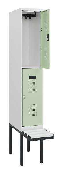 C+P Doppelstock-Spind Evolo PLUS, Bank, 2 Fächer, 1950x300x815mm, 9016/6019, Zylinderschloss, Sitzfläche Kunststoff, 0493405-10 S10154