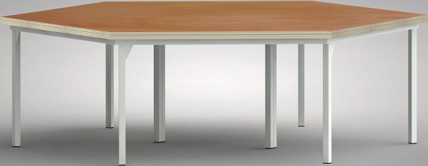 KLW PROFI-Werkbank in Sechseckform (ERGO-Version) mit Buchen-Multiplexplatte in 6-Eck-Form 2338 x 2700 x 45 mm L x B x S, WP600E-1350M45-X7000