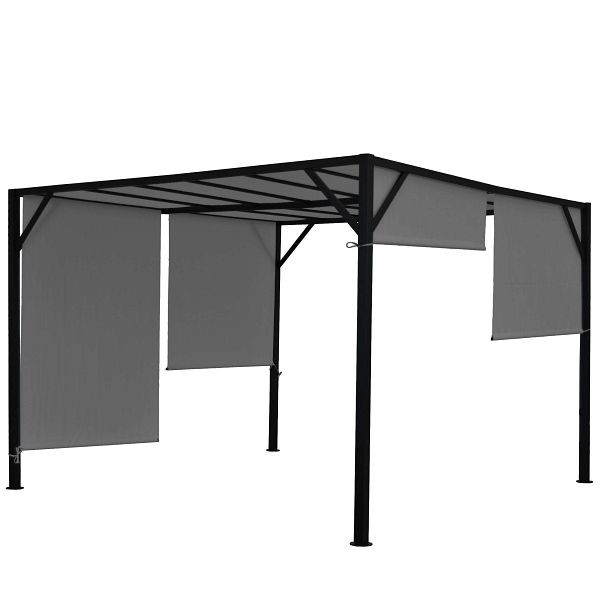 Mendler Pergola Baia, Garten Pavillon Terrassenüberdachung, stabiles 6cm-Stahl-Gestell + Schiebedach grau, 3x3m, 65449
