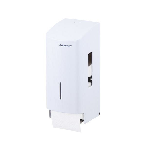Air Wolf WC-Papierspender für 2 Haushaltsrollen, Serie Alpha, H x B x T: 277 x 119 x 130 mm, Edelstahl weiß, 60-102